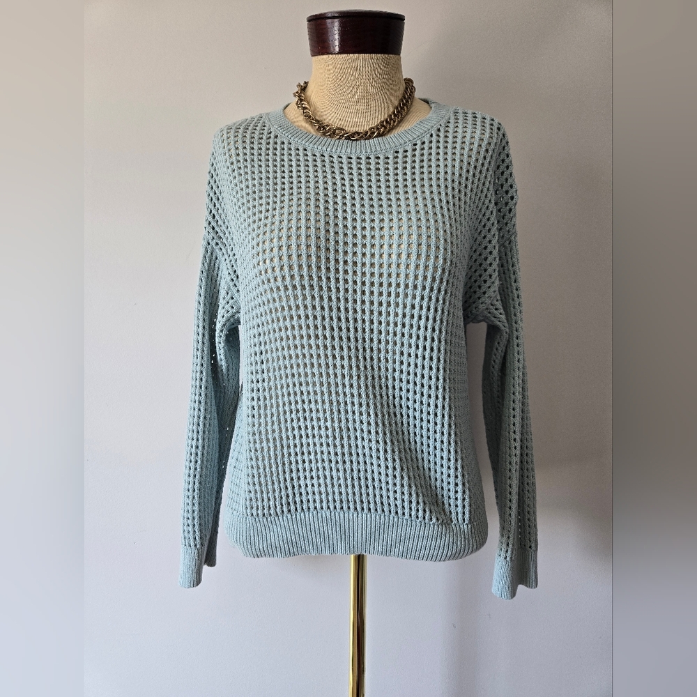Calvin Klein Jeans Light Blue Open-Knit Crewneck Sweater. Size Large